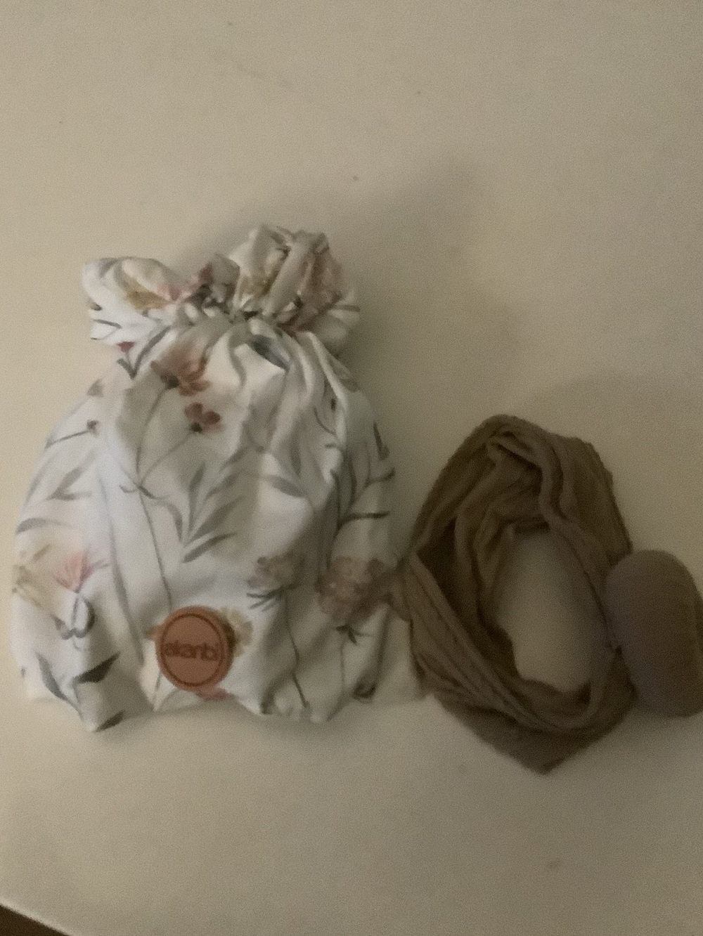 Floral Baby Hat in Cotton with Neutral Headband Set